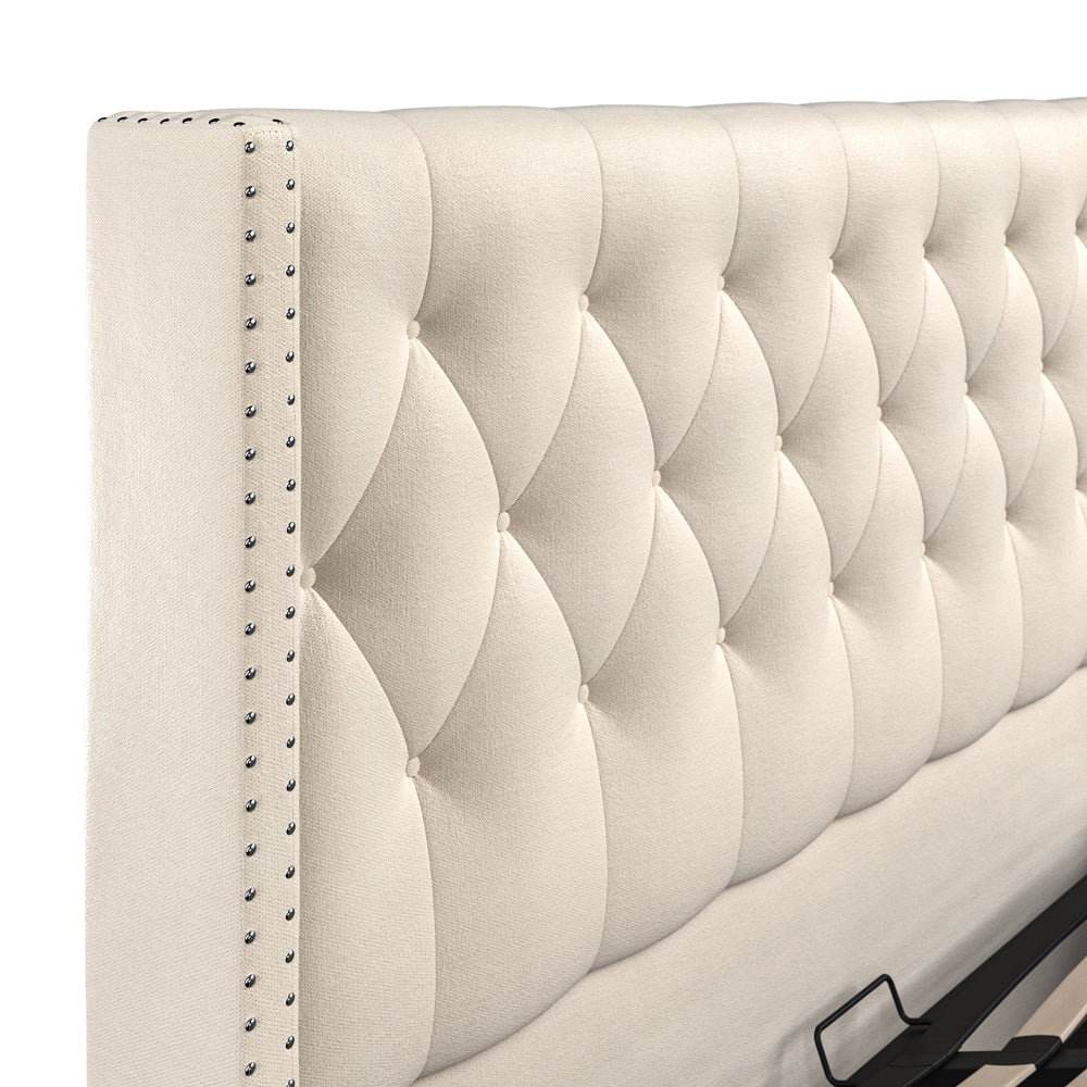 Lowick Beige Linen King Size Upholstered Ottoman Bed Frame