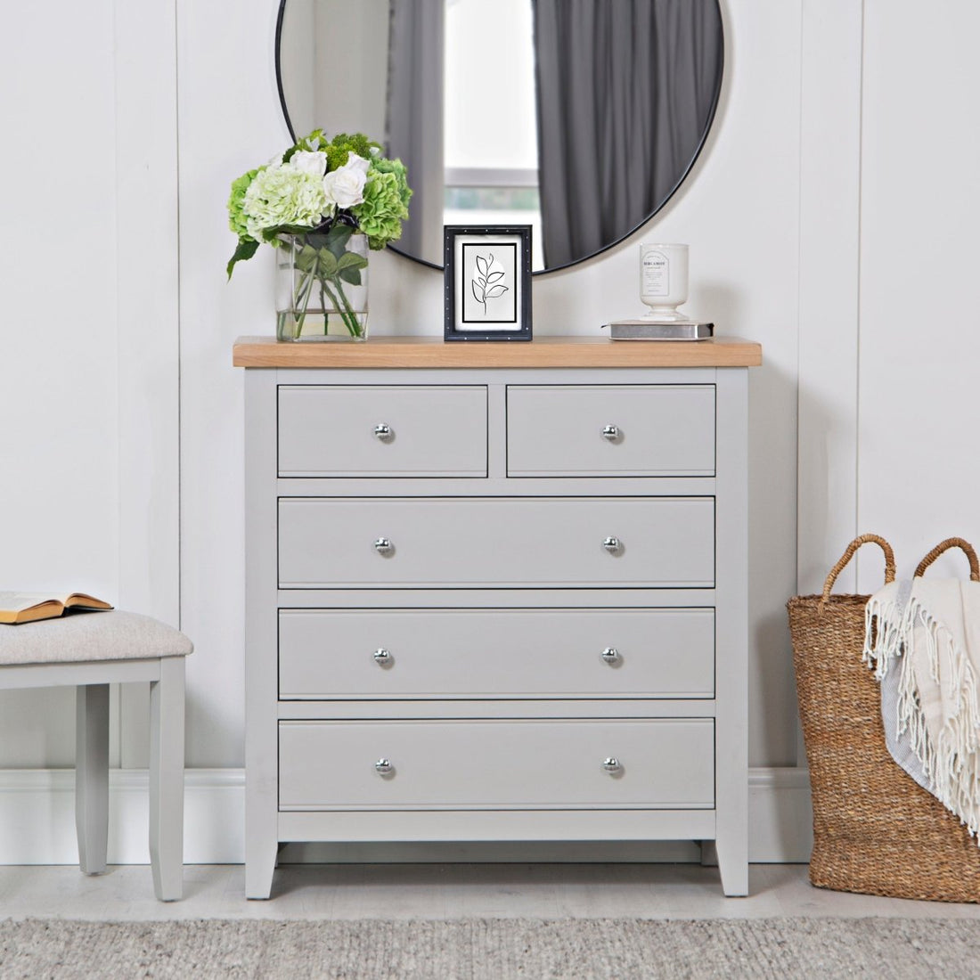 Eaton Grey Painted Oak 2 Over 3 Chest - The Furniture Warehouse