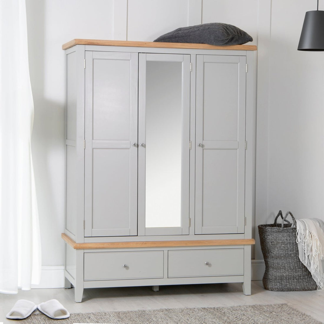 Eaton Grey Painted Oak 3 Door Wardrobe - The Furniture Warehouse