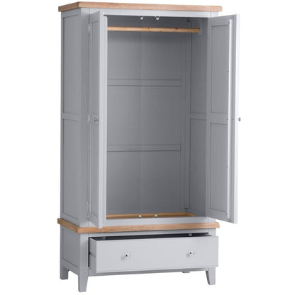 Eaton Grey Painted Oak Double Wardrobe - The Furniture Warehouse