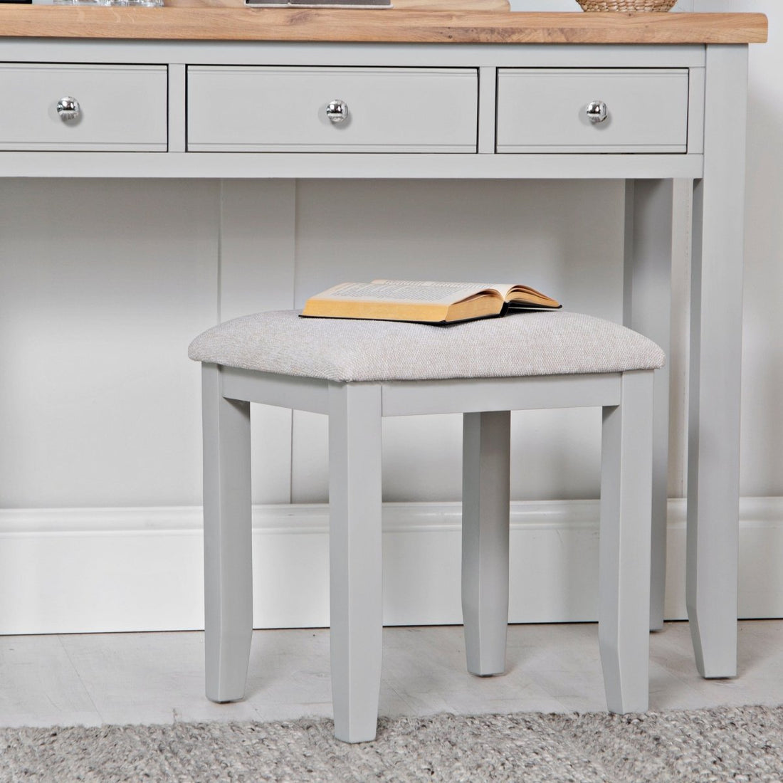 Eaton Grey Painted Oak Dressing Stool - The Furniture Warehouse