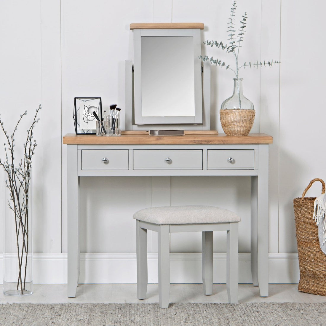 Eaton Grey Painted Oak Dressing Table Mirror - The Furniture Warehouse