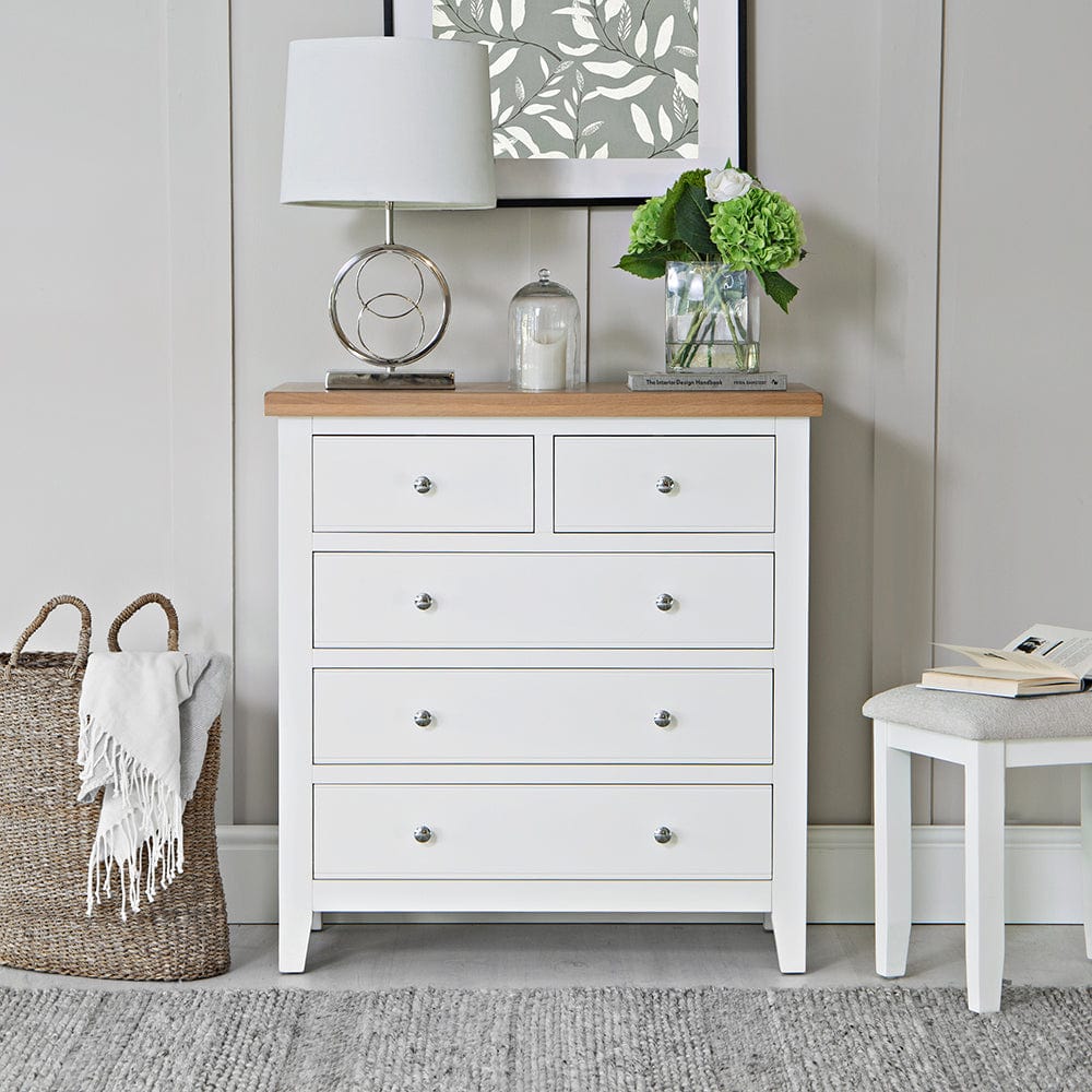 Eaton White Painted Oak 2 Over 3 Chest - The Furniture Warehouse