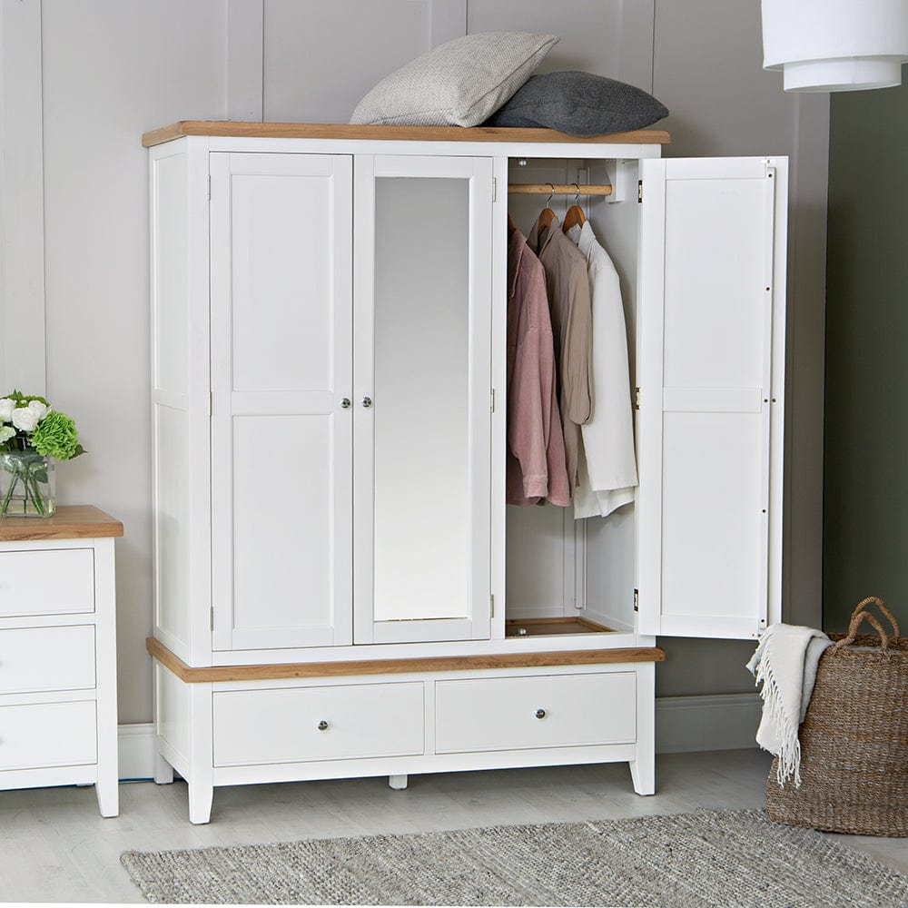 Eaton White Painted Oak 3 Door Wardrobe - The Furniture Warehouse