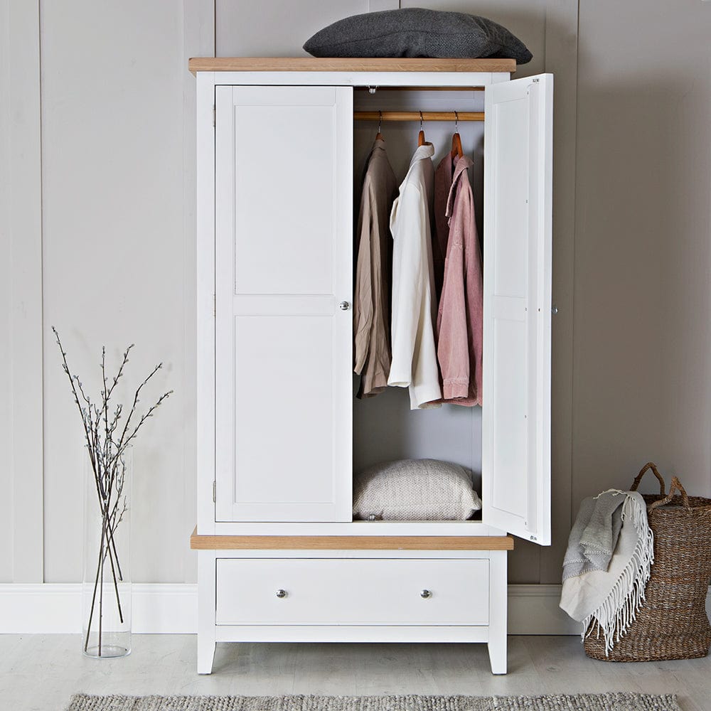 Eaton White Painted Oak Double Wardrobe - The Furniture Warehouse
