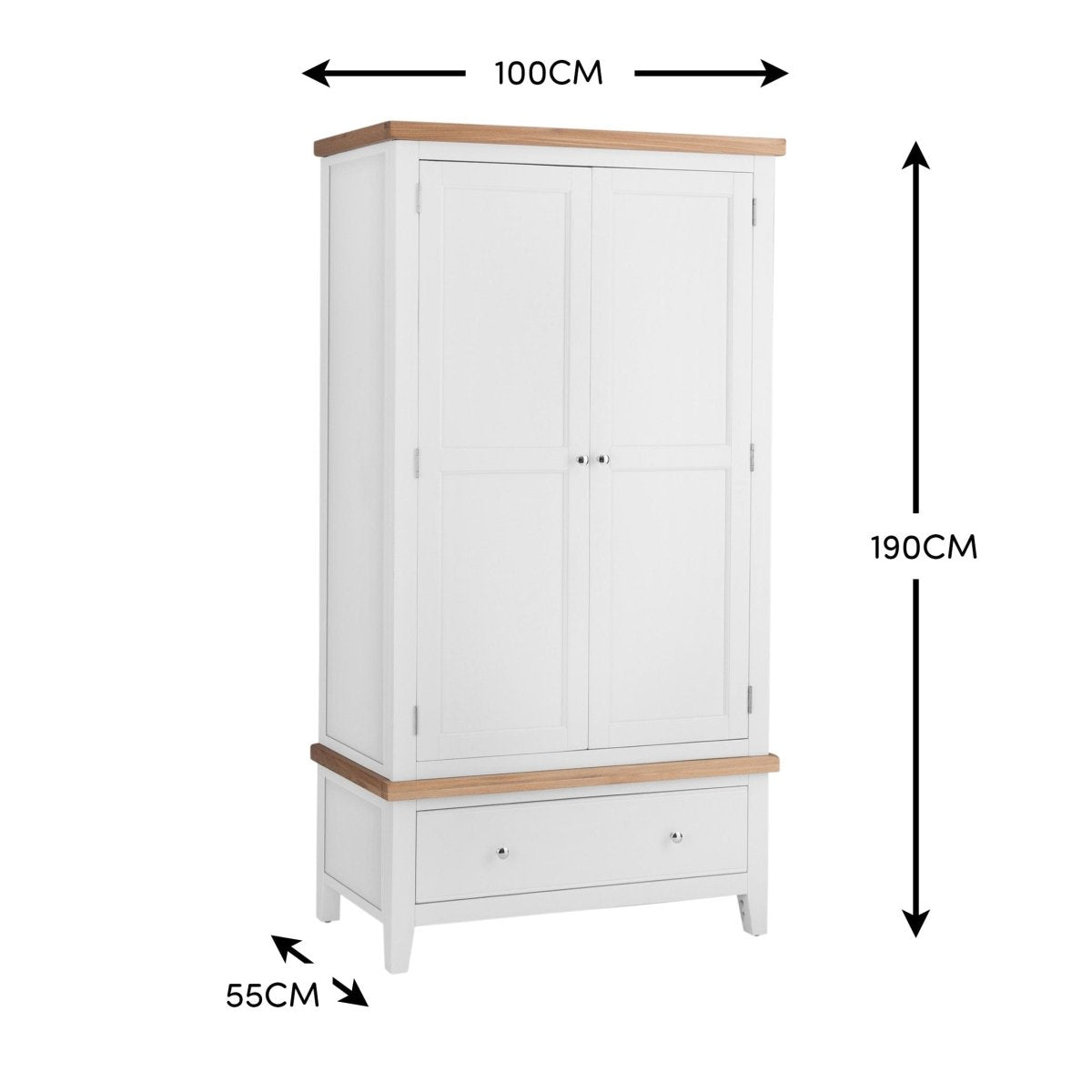 Eaton White Painted Oak Double Wardrobe - The Furniture Warehouse