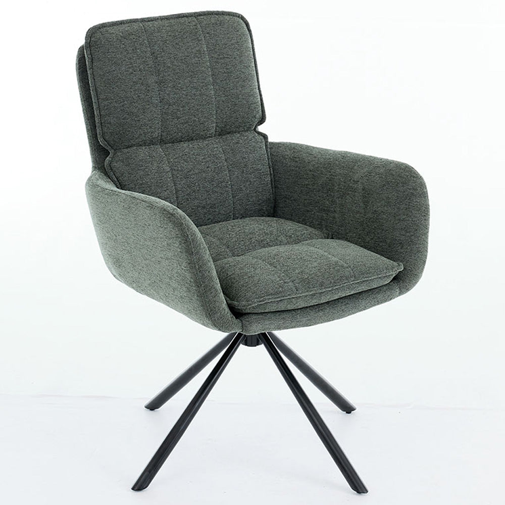 Forest Green Luxe Panel Stitch Swivel Chair with Metal Legs - The Furniture Warehouse