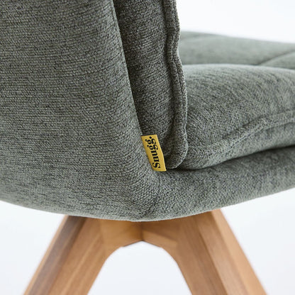 Forest Green Luxe Panel Stitch Swivel Chair with Wooden Legs - The Furniture Warehouse