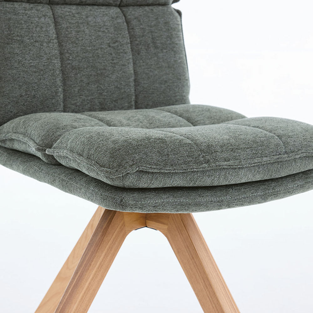 Forest Green Luxe Panel Stitch Swivel Chair with Wooden Legs - The Furniture Warehouse