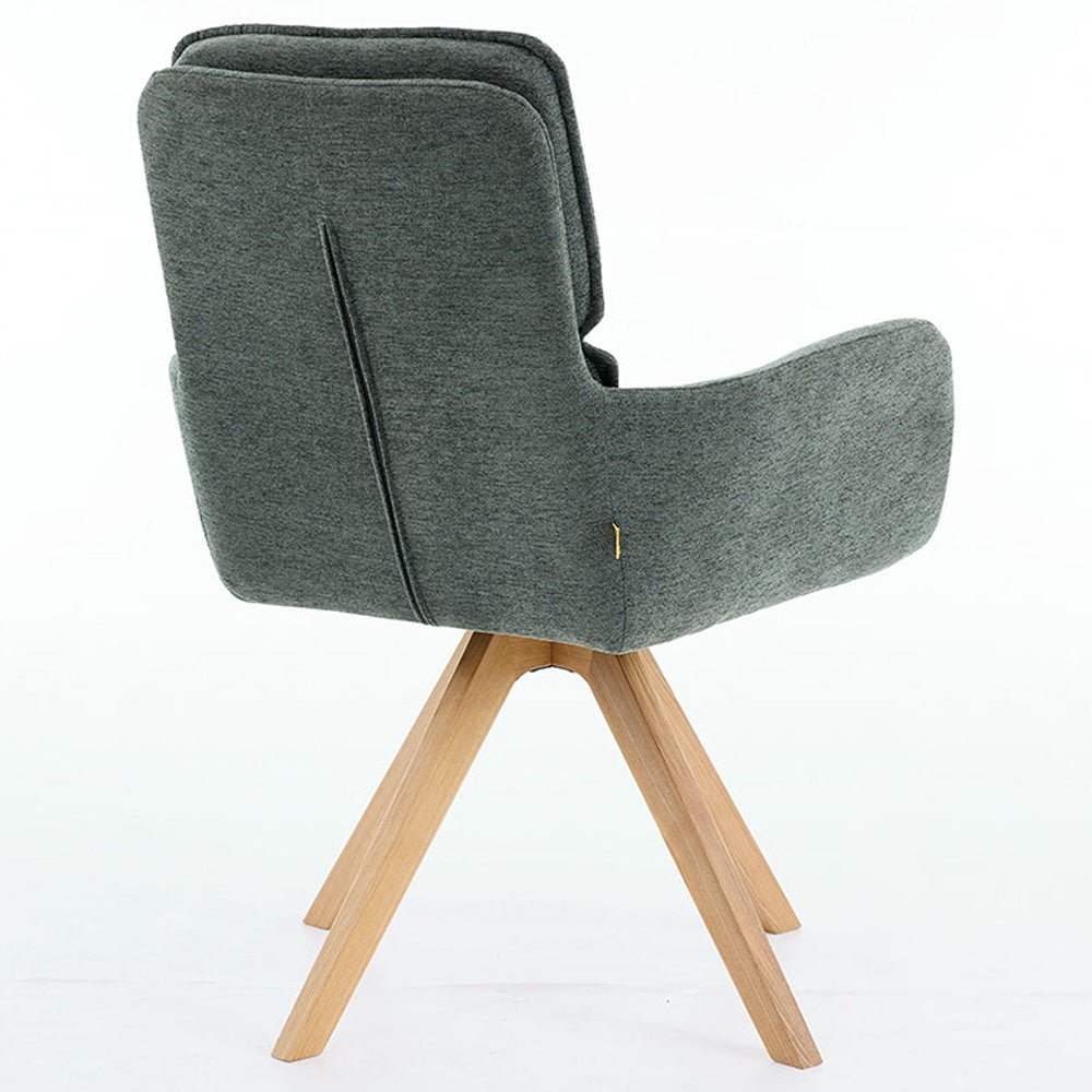 Forest Green Luxe Panel Stitch Swivel Chair with Wooden Legs - The Furniture Warehouse