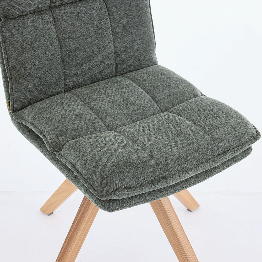 Forest Green Luxe Panel Stitch Swivel Chair with Wooden Legs - The Furniture Warehouse