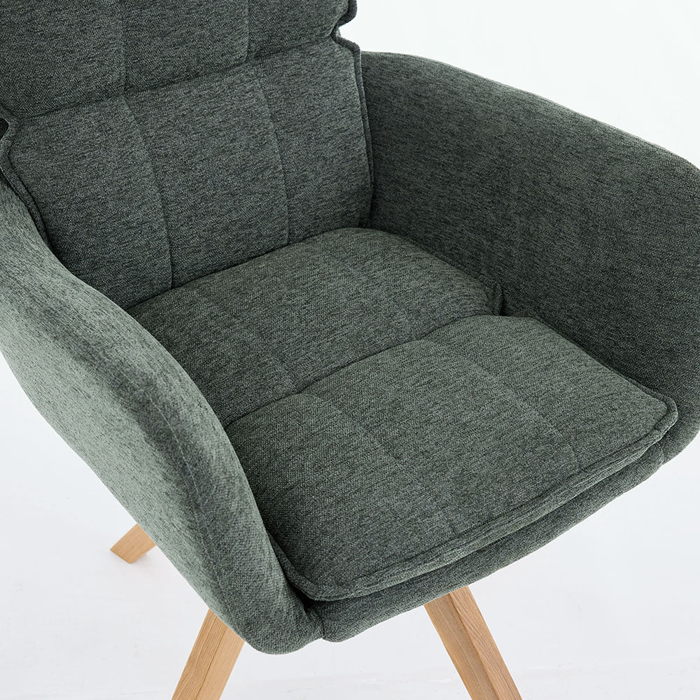 Forest Green Luxe Panel Stitch Swivel Chair with Wooden Legs - The Furniture Warehouse