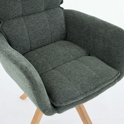 Forest Green Luxe Panel Stitch Swivel Chair with Wooden Legs - The Furniture Warehouse