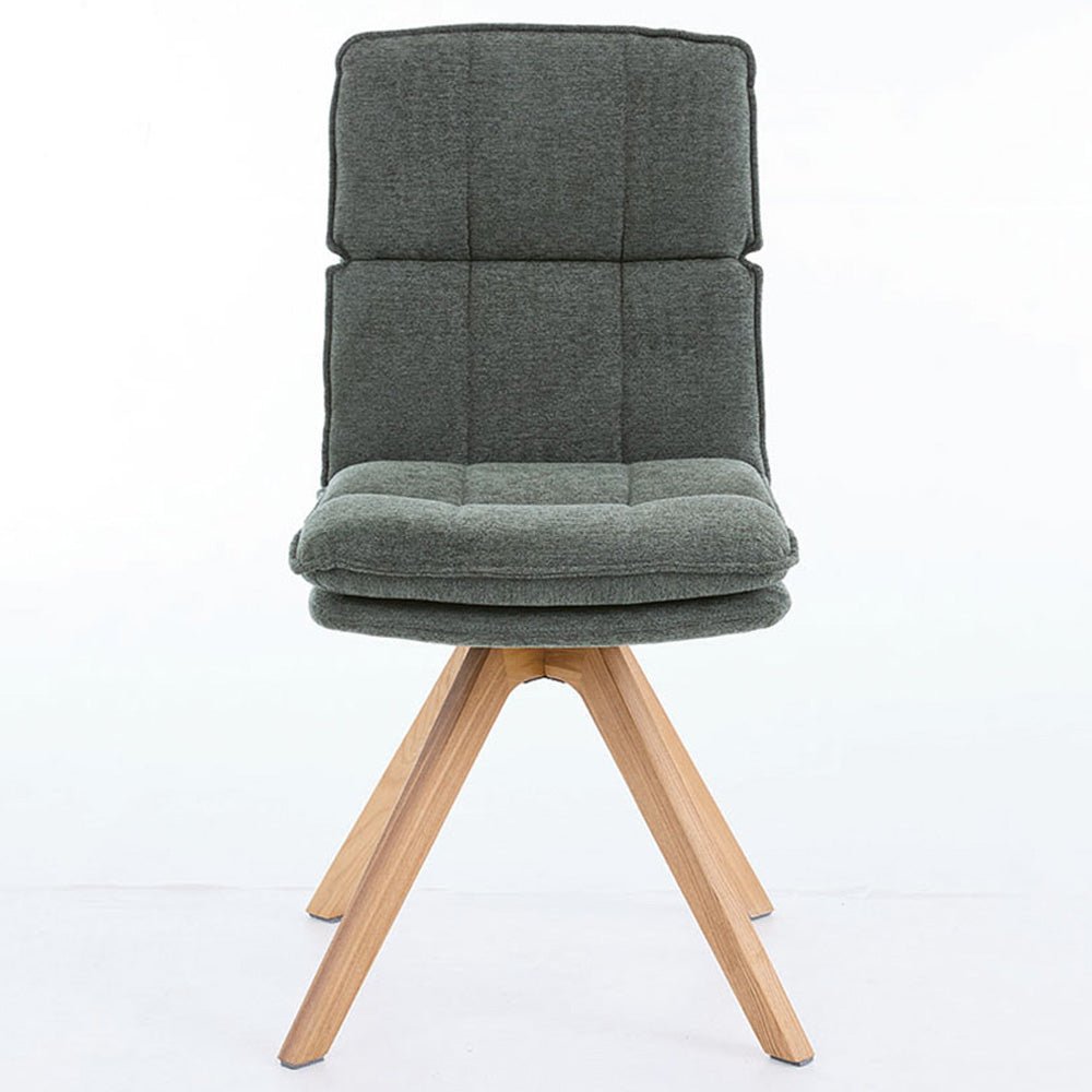 Forest Green Luxe Panel Stitch Swivel Chair with Wooden Legs - The Furniture Warehouse
