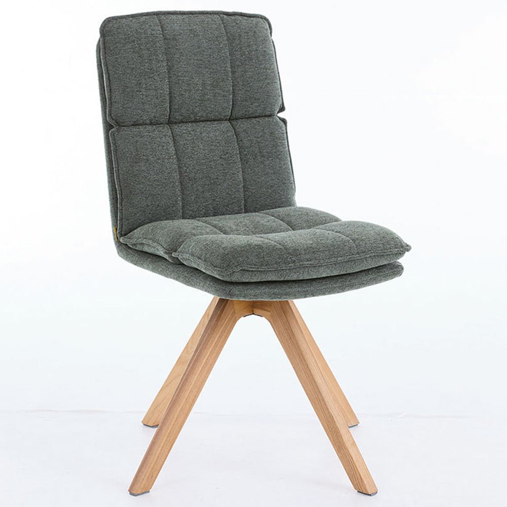 Forest Green Luxe Panel Stitch Swivel Chair with Wooden Legs - The Furniture Warehouse