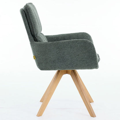 Forest Green Luxe Panel Stitch Swivel Chair with Wooden Legs - The Furniture Warehouse