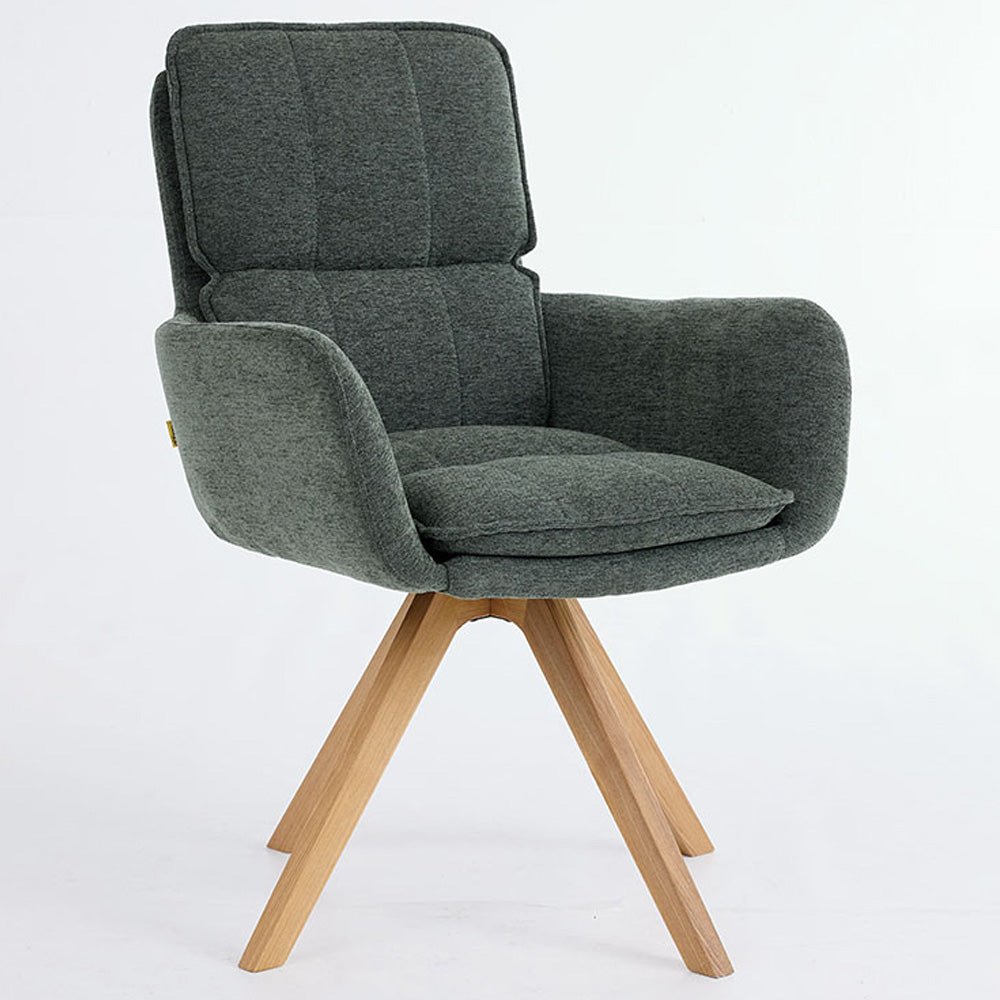 Forest Green Luxe Panel Stitch Swivel Chair with Wooden Legs - The Furniture Warehouse