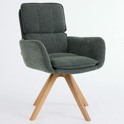 Forest Green Luxe Panel Stitch Swivel Chair with Wooden Legs - The Furniture Warehouse