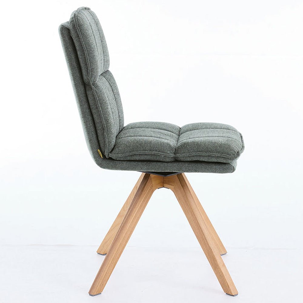 Forest Green Luxe Panel Stitch Swivel Chair with Wooden Legs - The Furniture Warehouse