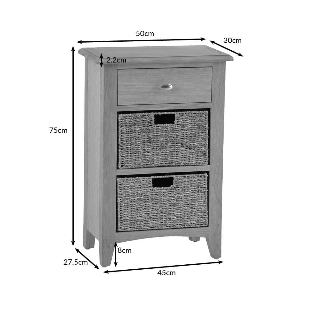 Gloucester Oak 1 Drawer 2 Wicker Basket Cabinet