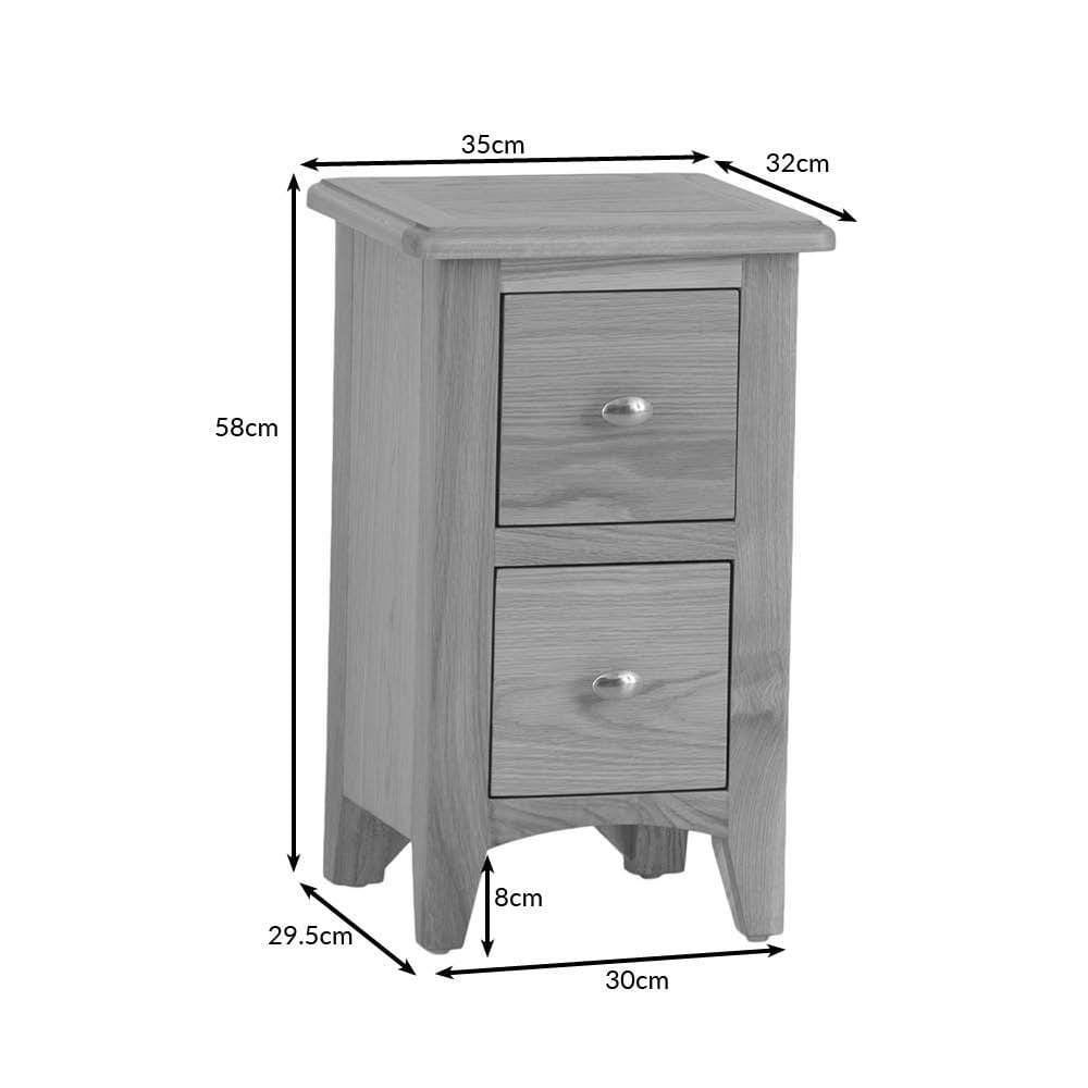 Gloucester Oak Slim 2 Drawer Bedside Table