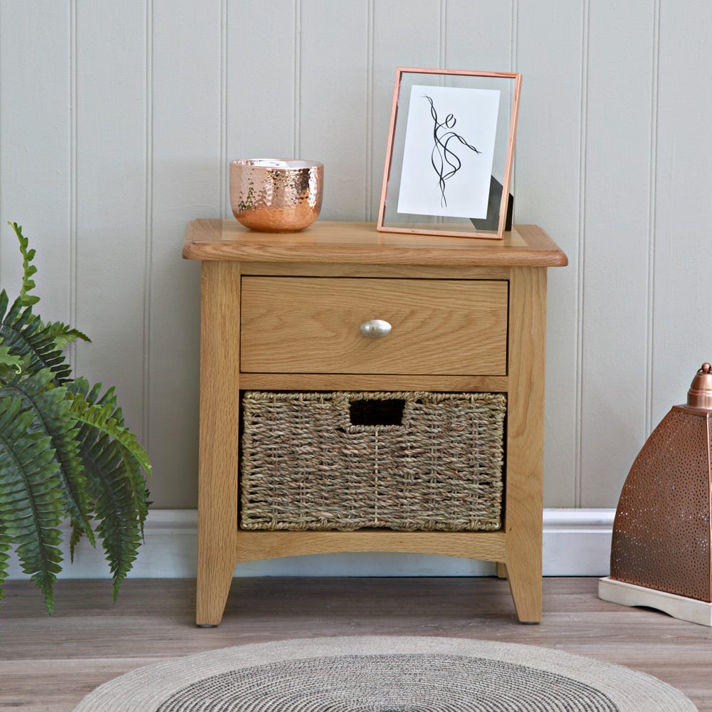 Gloucester Oak 1 Drawer 1 Wicker Basket Cabinet