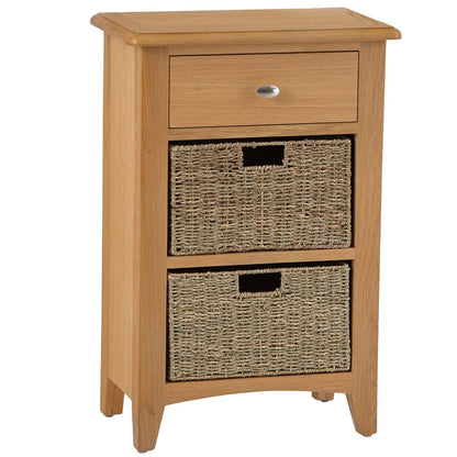 Gloucester Oak 1 Drawer 2 Wicker Basket Cabinet