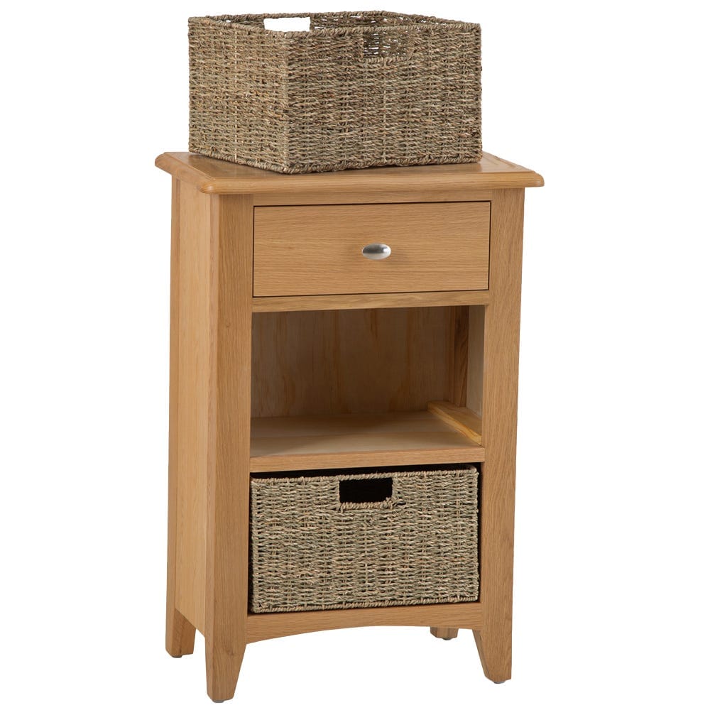 Gloucester Oak 1 Drawer 2 Wicker Basket Cabinet