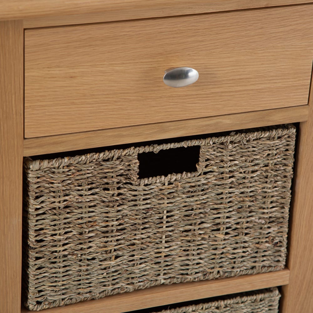 Gloucester Oak 1 Drawer 2 Wicker Basket Cabinet