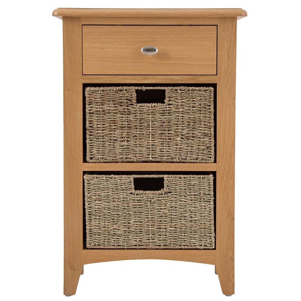 Gloucester Oak 1 Drawer 2 Wicker Basket Cabinet