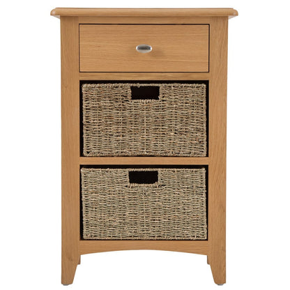 Gloucester Oak 1 Drawer 2 Wicker Basket Cabinet