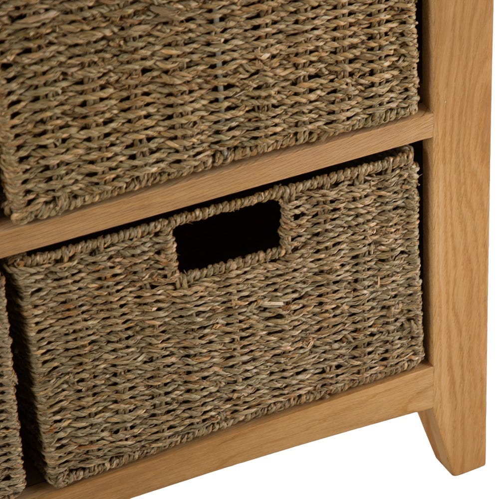 Gloucester Oak 2 Drawer 4 Wicker Basket Cabinet