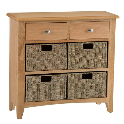 Gloucester Oak 2 Drawer 4 Wicker Basket Cabinet