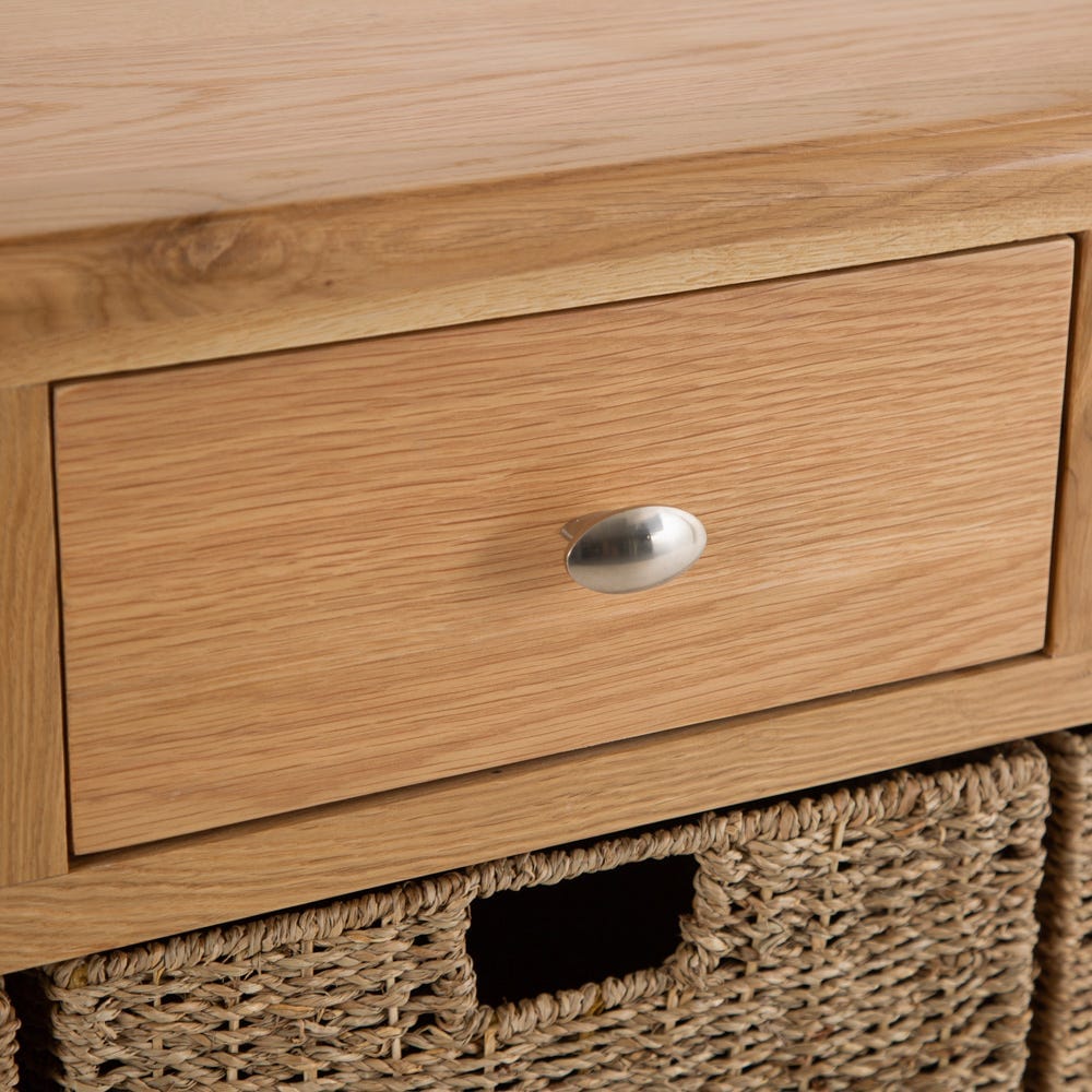 Gloucester Oak 3 Drawer 6 Wicker Basket Cabinet