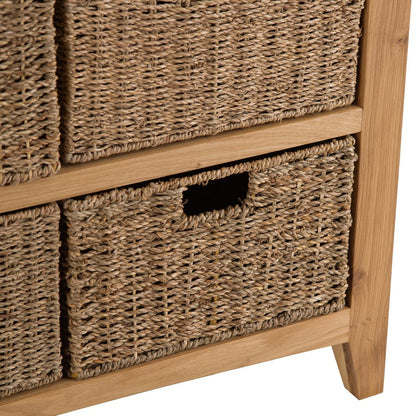 Gloucester Oak 3 Drawer 6 Wicker Basket Cabinet