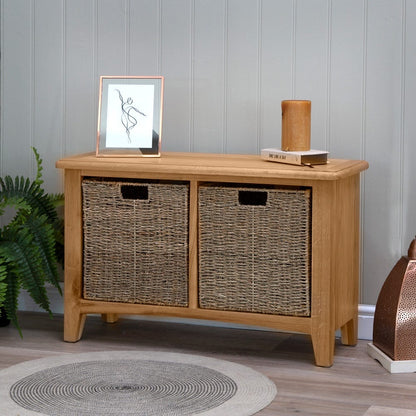 Gloucester Oak Hall Bench with Wicker Baskets