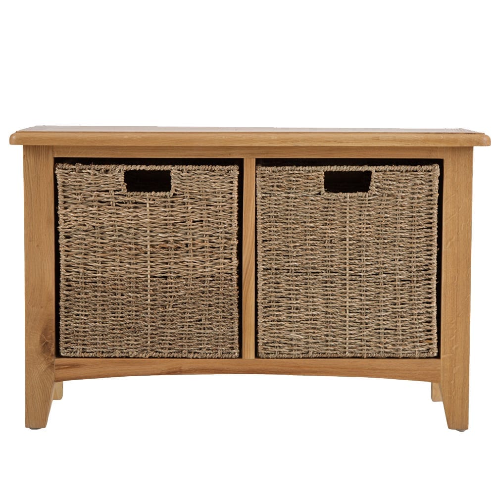 Gloucester Oak Hall Bench with Wicker Baskets