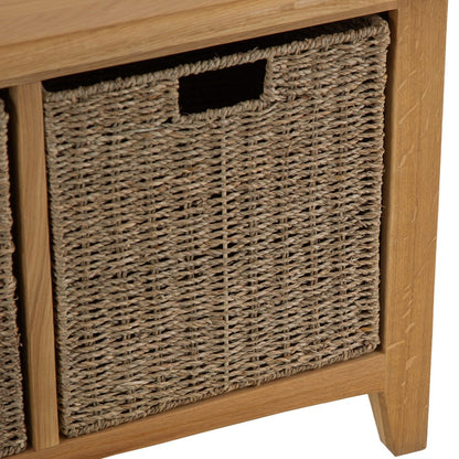 Gloucester Oak Hall Bench with Wicker Baskets