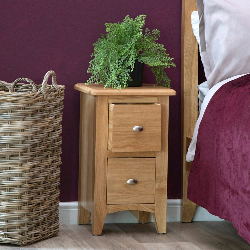 Gloucester Oak Slim 2 Drawer Bedside Table