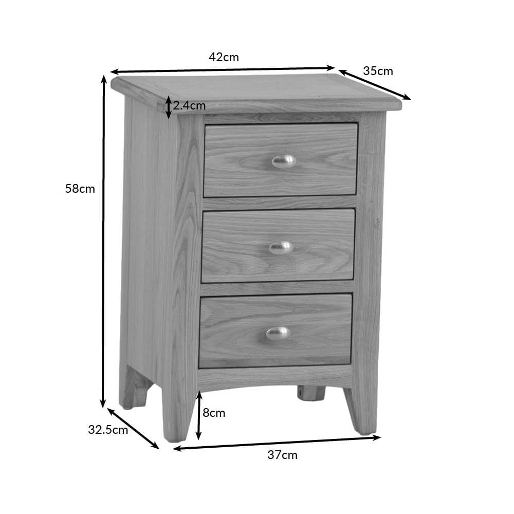 Gloucester Oak Large 3 Drawer Bedside Table - The Furniture Warehouse