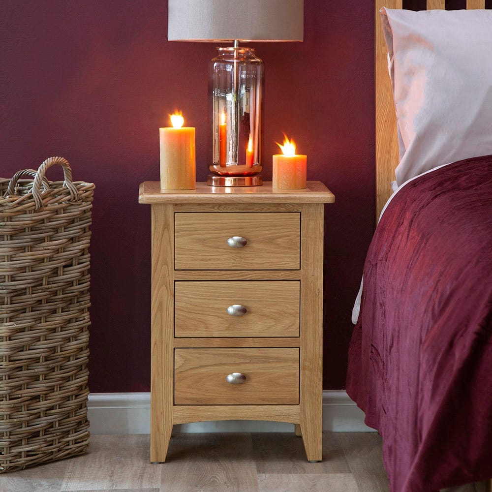 Gloucester Oak Large 3 Drawer Bedside Table - The Furniture Warehouse