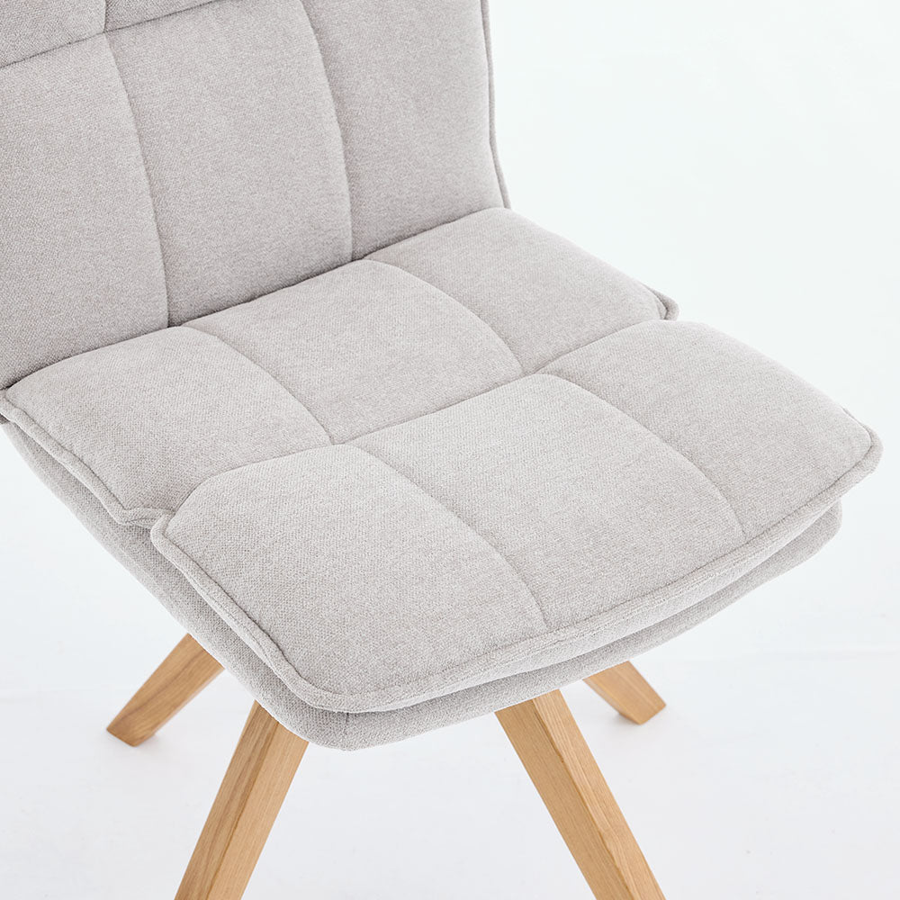 Grey Luxe Panel Stitch Swivel Chair with Wooden Legs - The Furniture Warehouse