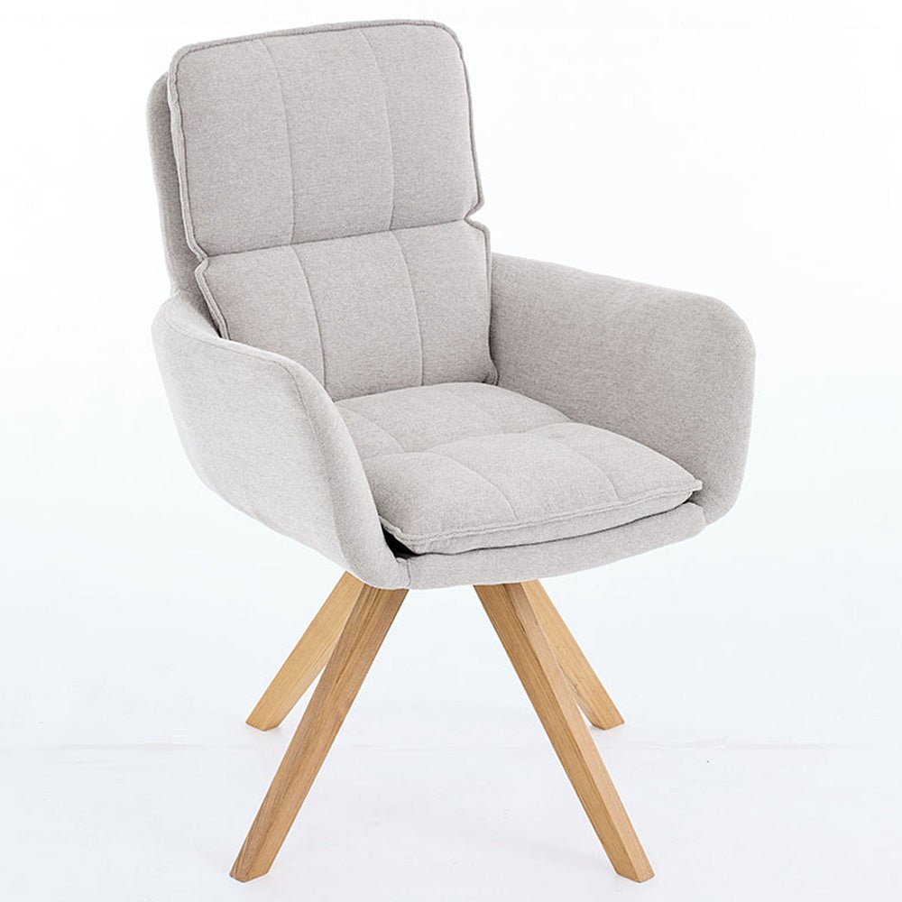 Grey Luxe Panel Stitch Swivel Chair with Wooden Legs - The Furniture Warehouse