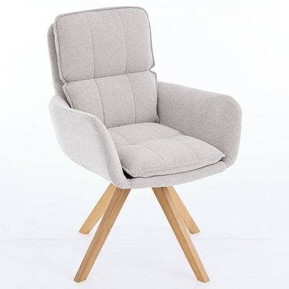 Grey Luxe Panel Stitch Swivel Chair with Wooden Legs - The Furniture Warehouse