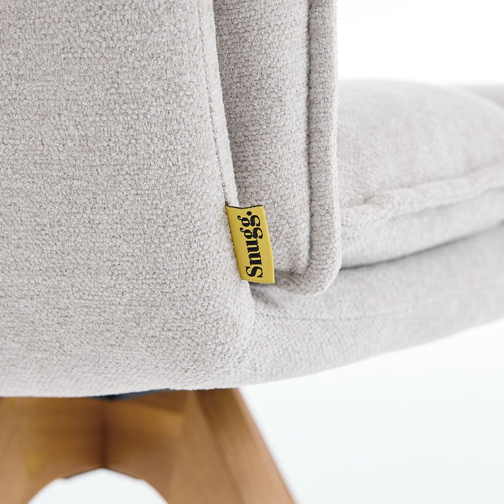 Grey Luxe Panel Stitch Swivel Chair with Wooden Legs - The Furniture Warehouse