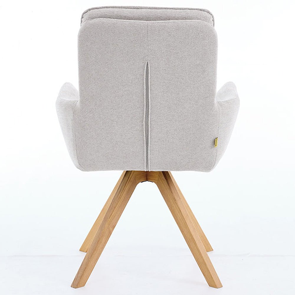 Grey Luxe Panel Stitch Swivel Chair with Wooden Legs - The Furniture Warehouse