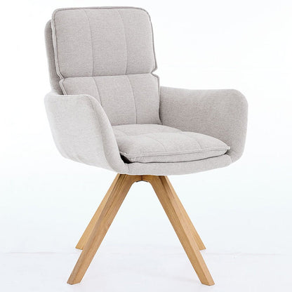 Grey Luxe Panel Stitch Swivel Chair with Wooden Legs - The Furniture Warehouse