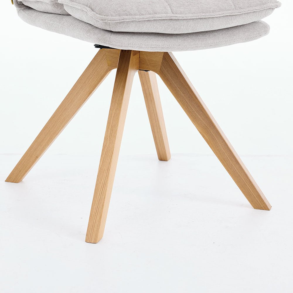 Grey Luxe Panel Stitch Swivel Chair with Wooden Legs - The Furniture Warehouse