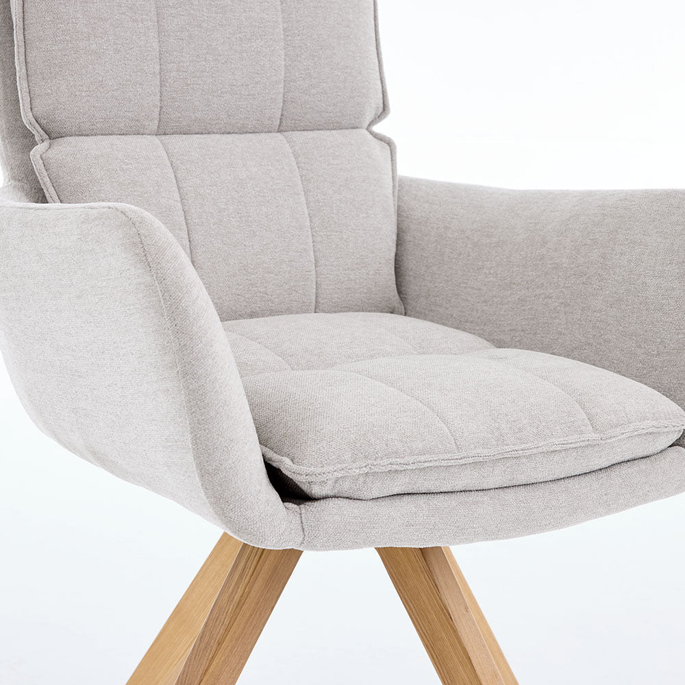 Grey Luxe Panel Stitch Swivel Chair with Wooden Legs - The Furniture Warehouse