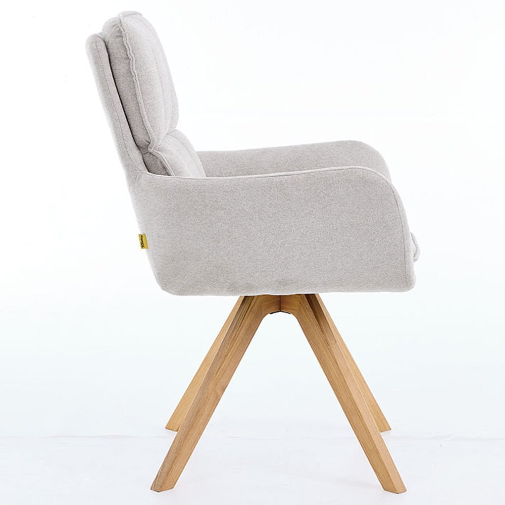 Grey Luxe Panel Stitch Swivel Chair with Wooden Legs - The Furniture Warehouse